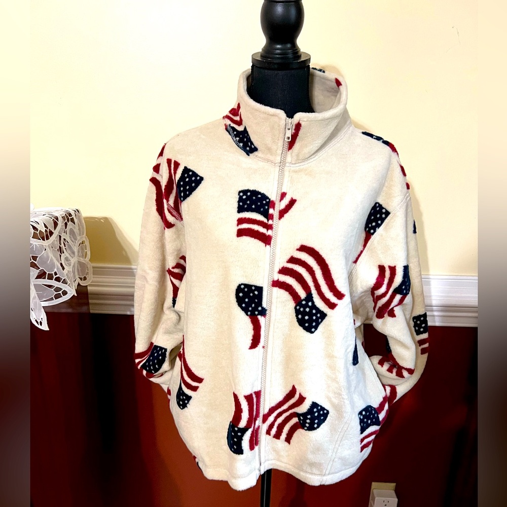 Mandal Bay American Flag Zip Up Turtleneck Sweater Size L